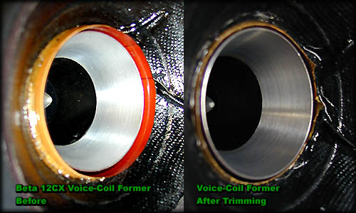 Before and After: Eminence Beta 12CX Voice-coil-ectomy, removing the excess Kapton voice-coil former to smooth HF response