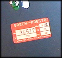 Bogen-Presto Serial Number label